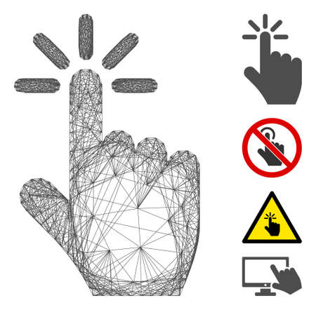 Vector wire frame click. Geometric wire frame flat net based on click icon, designed from intersected lines. Some bonus icons are added.のイラスト素材