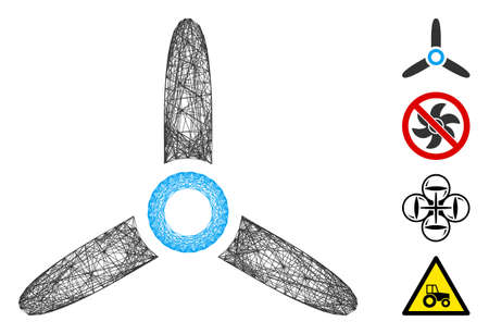 Vector net propeller. Geometric linear carcass flat net made from propeller icon, designed from crossing lines. Some bonus icons are added.のイラスト素材