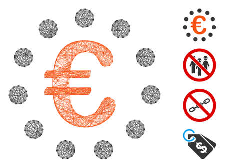 Vector wire frame Euro union. Geometric wire frame flat net generated with Euro union icon, designed with intersected lines. Some bonus icons are added.のイラスト素材