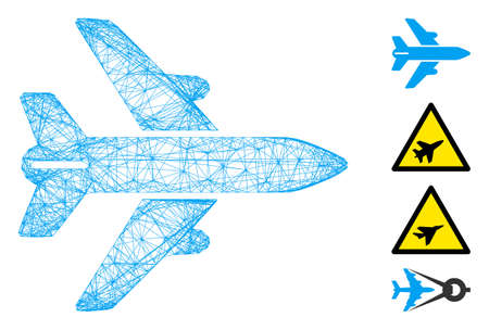Vector wire frame airplane. Geometric hatched frame flat net made from airplane icon, designed from...