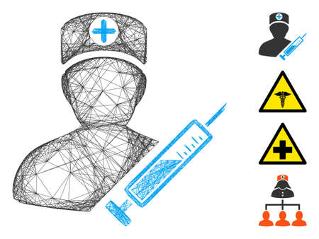 Vector network medic. Geometric wire carcass flat network generated with medic icon, designed with intersected lines. Some bonus icons are added.のイラスト素材
