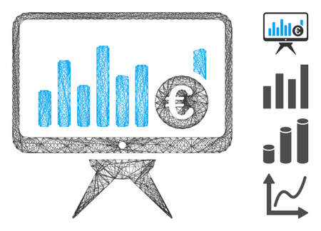 Vector net bar chart monitoring. Geometric linear carcass flat network generated with bar chart monitoring icon, designed with crossing lines. Some bonus icons are added.のイラスト素材