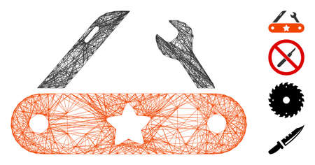 Vector net universal multitool knife. Geometric hatched carcass flat net generated with universal...