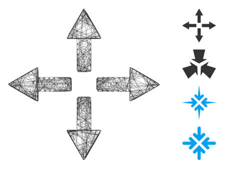 Vector net expand arrows. Geometric linear carcass flat net made from expand arrows icon, designed from intersected lines. Some bonus icons are added.のイラスト素材