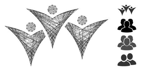 Vector wire frame future people group. Geometric linear frame flat net made from future people group icon, designed from crossing lines. Some bonus icons are added.のイラスト素材