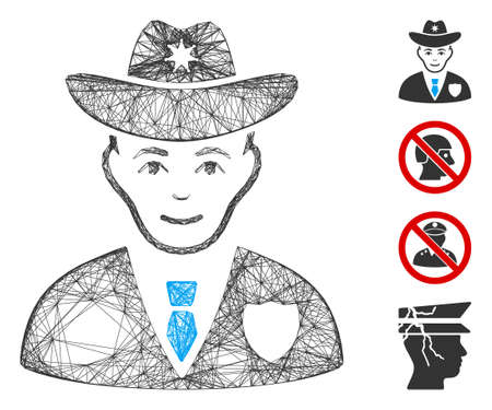 Vector net sheriff. Geometric wire carcass flat net made from sheriff icon, designed from intersected lines. Some bonus icons are added.のイラスト素材