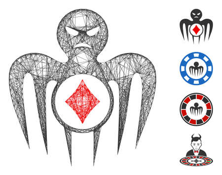 Vector wire frame gambling spectre monster. Geometric wire frame flat network generated with gambling spectre monster icon, designed with intersected lines. Some bonus icons are added.のイラスト素材