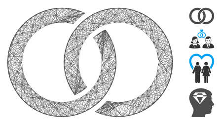 Vector net wedding rings. Geometric hatched frame 2D net made from wedding rings icon, designed from crossing lines. Some bonus icons are added.のイラスト素材