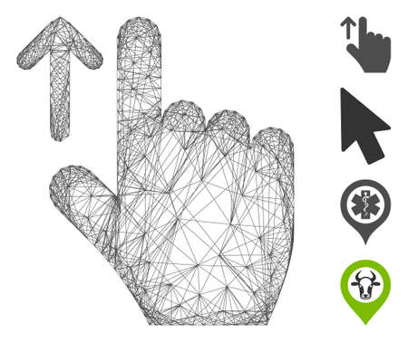 Vector wire frame direction. Geometric wire carcass flat network generated with direction icon, designed with crossed lines. Some bonus icons are added.のイラスト素材