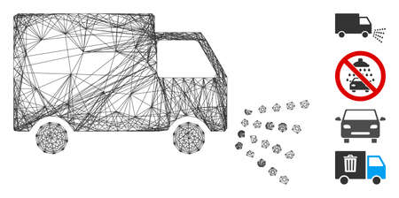 Vector wire frame washing car. Geometric wire frame 2D network generated with washing car icon, designed with crossing lines. Some bonus icons are added.のイラスト素材