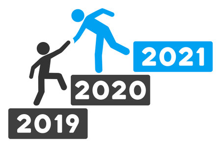 Vector 2021 buisiness training stairs illustration. An isolated illustration on a white background.のイラスト素材