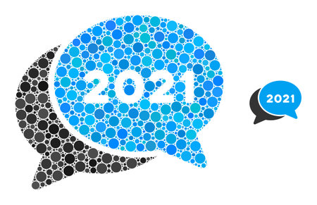 2021 chat messages composition of filled circles in various sizes and color tinges. Vector filled circles are grouped into 2021 chat messages illustration.のイラスト素材