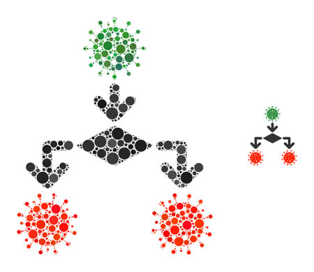 Coronavirus replication collage of circle elements in variable sizes and color tones. Vector circle elements are combined into coronavirus replication collage.のイラスト素材
