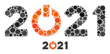 Start 2021 caption collage of round dots in different sizes and color hues. Vector round dots are...