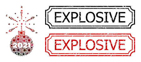 Mosaic 2021 fireworks detonator composed of covid-2019 items, and grunge Explosive rectangle seals with notches.のイラスト素材