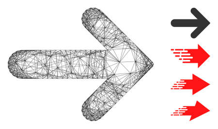 Vector network arrow right. Geometric hatched carcass 2D network generated with arrow right icon, designed with crossed lines. Some similar icons are added.のイラスト素材