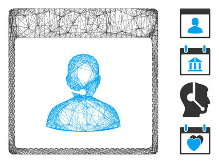 Vector wire frame call center manager calendar page. Geometric wire carcass flat network made from call center manager calendar page icon, designed from intersected lines. Some bonus icons are added.のイラスト素材
