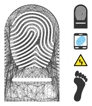 Vector wire frame finger print. Geometric wire frame flat net based on finger print icon, designed from intersected lines. Some bonus icons are added.のイラスト素材