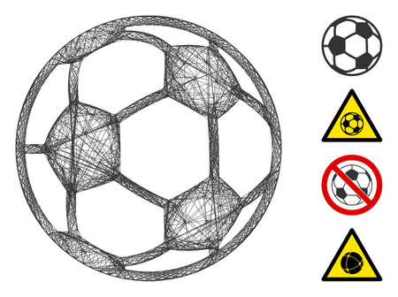 Vector wire frame football ball. Geometric wire frame flat net based on football ball icon, designed from intersected lines. Some additional icons are added.のイラスト素材