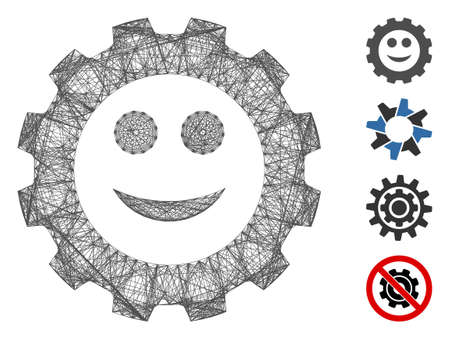 Vector net gear smile smiley. Geometric linear frame 2D net generated with gear smile smiley icon, designed with intersected lines. Some additional icons are added.のイラスト素材