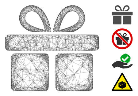 Vector wire frame gift. Geometric wire frame 2D network made from gift icon, designed from crossing lines. Some other icons are added.のイラスト素材