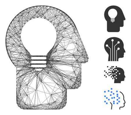 Vector network head idea. Geometric wire frame flat network made from head idea icon, designed from crossing lines. Some additional icons are added.のイラスト素材