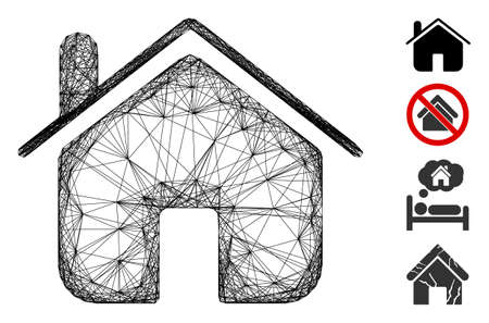 Vector wire frame home. Geometric wire carcass flat net generated with home icon, designed with intersected lines. Some bonus icons are added.のイラスト素材