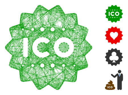Vector net ICO token. Geometric linear carcass flat net generated with ICO token icon, designed with crossed lines. Some additional icons are added.のイラスト素材