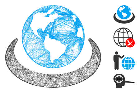 Vector wire frame international network. Geometric wire frame 2D network made from international network icon, designed from crossing lines. Some bonus icons are added.のイラスト素材