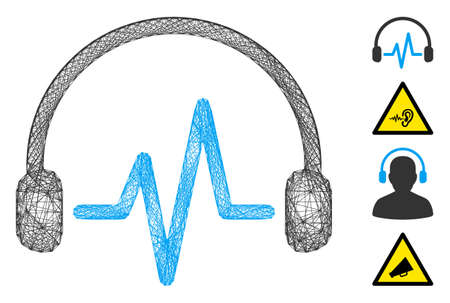 Vector wire frame listen. Geometric wire carcass flat network generated with listen icon, designed with crossed lines. Some bonus icons are added.のイラスト素材