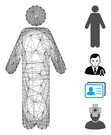 Vector wire frame male. Geometric linear frame flat net made from male icon, designed from crossing lines. Some additional icons are added.のイラスト素材
