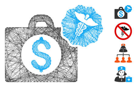 Vector wire frame medical business. Geometric linear carcass 2D network generated with medical business icon, designed with crossed lines. Some bonus icons are added.のイラスト素材