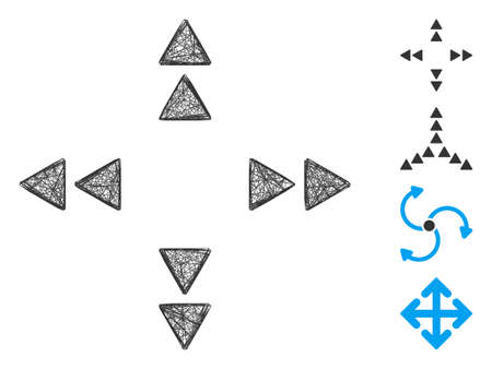 Vector wire frame move out triangles. Geometric wire frame flat net generated with move out triangles icon, designed with crossed lines. Some bonus icons are added.のイラスト素材