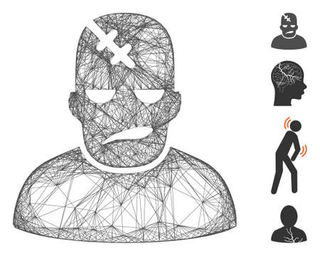 Vector wire frame neurology patient. Geometric wire frame flat network based on neurology patient icon, designed with intersected lines. Some bonus icons are added.のイラスト素材