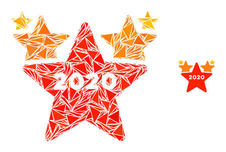 Triangle mosaic 2020 stars hit parade icon. 2020 stars hit parade vector mosaic icon of triangle...