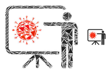Triangle mosaic coronavirus lecture icon. Coronavirus lecture vector mosaic icon of triangle items which have variable sizes, and positions, and color tinges. Abstract 2d triangle coronavirus lecture.のイラスト素材