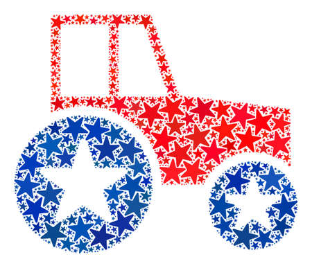 Wheel tractor composition of stars in various sizes and color tints. Wheel tractor illustration uses American official blue and red colors of Democratic and Republican political parties,のイラスト素材