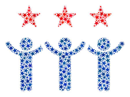 Dancing people collage of stars in different sizes and color tints.