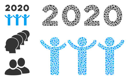 Collage 2020 dancing people icon composed of tremulant elements in different sizes, positions and proportions. Vector rough pieces are composed into abstract mosaic 2020 dancing people icon.のイラスト素材
