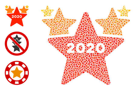 Collage 2020 stars hit parade icon composed of rugged elements in various sizes, positions and proportions. Vector rugged elements are united into abstract collage 2020 stars hit parade icon.のイラスト素材