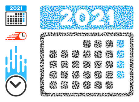 Mosaic 2021 month calendar icon organized from tuberous items in random sizes, positions and proportions. Vector abrupt items are organized into abstract collage 2021 month calendar icon.のイラスト素材