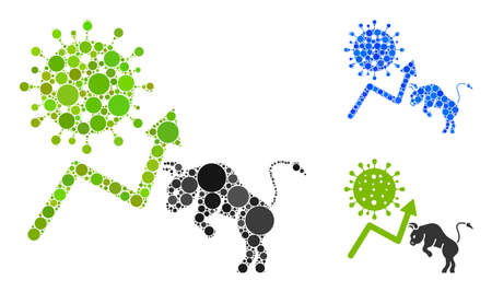 Collage bull covid market icon united from round items in variable sizes, positions and proportions. Blue and original versions of bull covid market icon.のイラスト素材