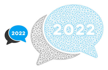 Mesh 2022 chat messages model icon. Wire carcass polygonal mesh of vector 2022 chat messages isolated on a white background. Abstract 2d mesh designed with polygonal grid and small circle.のイラスト素材