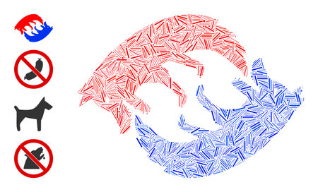 Linear mosaic dog eat dog icon organized from narrow items in various sizes and color hues. Irregular hatch elements are organized into abstract vector mosaic dog eat dog icon.のイラスト素材