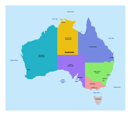 Vector Australia political map illustration. An isolated illustration of Australia political map.のイラスト素材