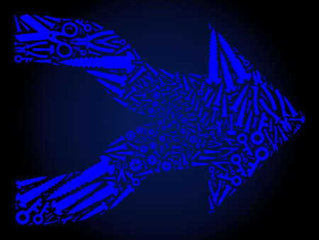 Repair service join arrows composition of service tools on a dark blue gradient background. Vector join arrows is organized of blue gear wheels, spanners, and other tools,のイラスト素材