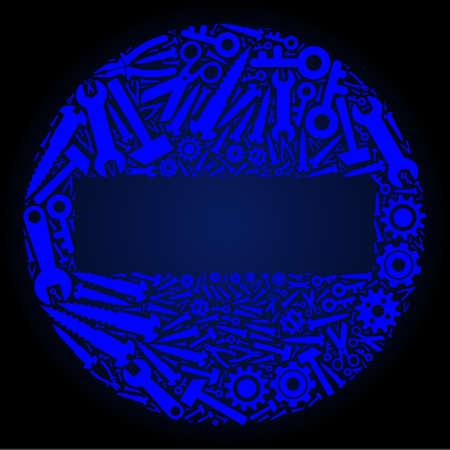 Service forbidden access mosaic of service tools on a dark blue gradient background. Vector forbidden access is made of blue cogwheels, wrenches, and other tools, and based on forbidden access icon.のイラスト素材
