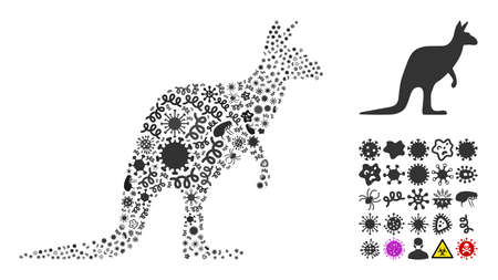Vector infectious kangaroo icon mosaic of contagious microbes. Kangaroo mosaic is organized of virus items, parasites, microbes, spores, contagious agents, and based on kangaroo icon.のイラスト素材
