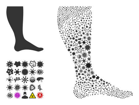 Vector infection leg icon mosaic of contagious cells. Leg collage is designed of infection items, parasites, microbes, spores, contagious agents, and based on leg icon.のイラスト素材