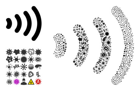 Vector infectious wireless icon mosaic of contagious items. Wireless mosaic is designed of virus items, parasites, microbes, spores, contagious agents, and based on wireless icon.のイラスト素材